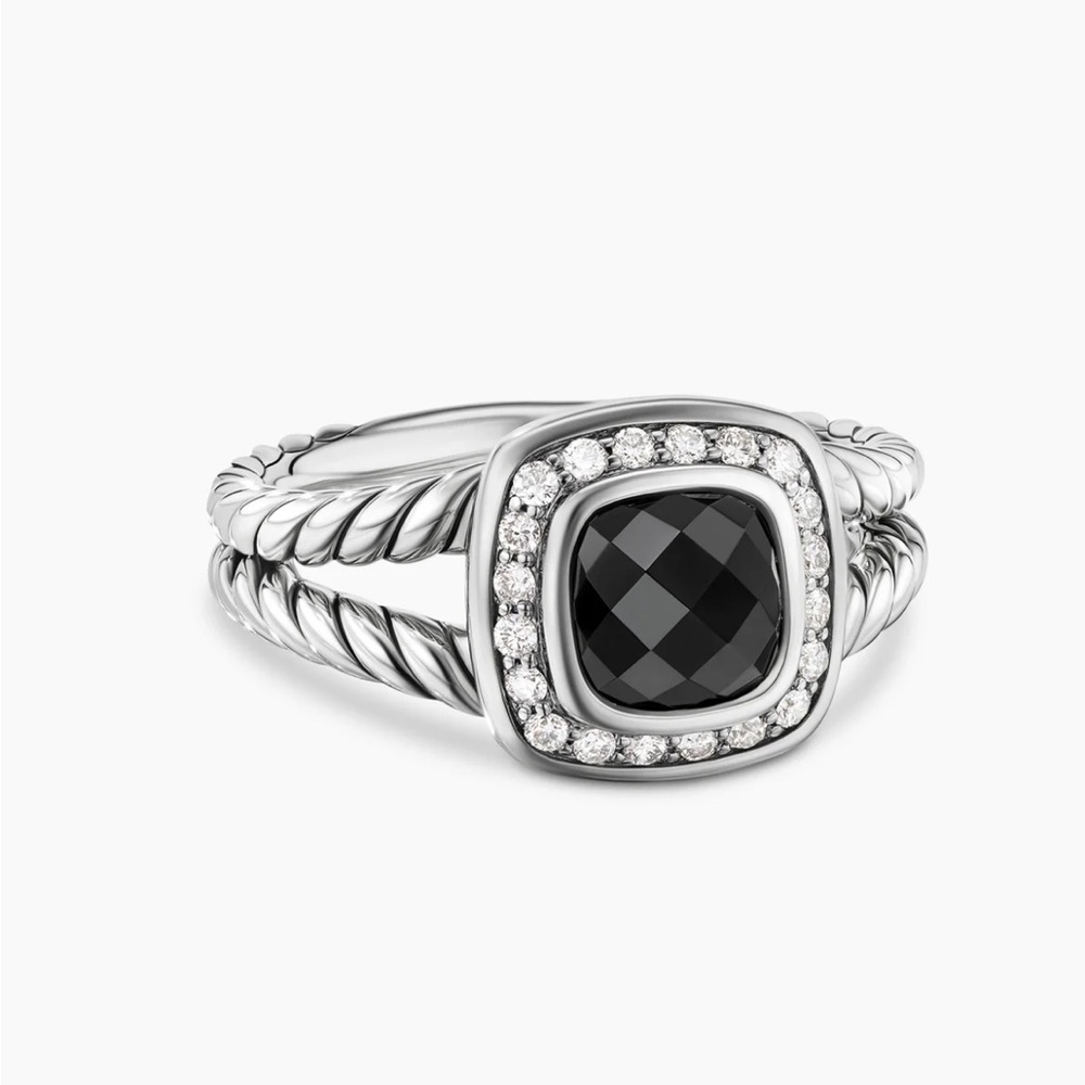 David Yurman sterling silver Onyx ring with diamonds